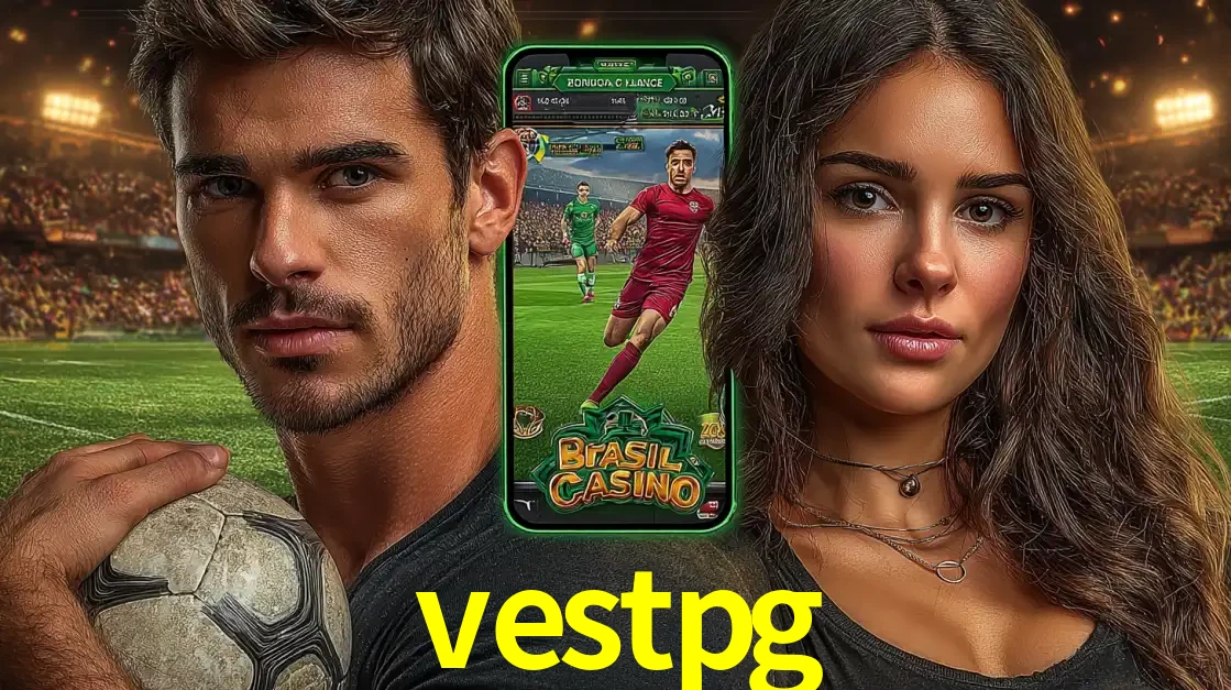 Homem segurando uma bola de futebol e uma mulher ao lado de um smartphone exibindo o jogo de apostas esportivas da vestpg. Faça seu palpite no cassino online.